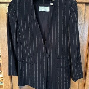 Dana Buchman Black Striped Blazer Classy Black Suit Jacket with Pinstripes